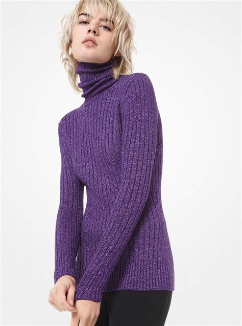 Ribbed Stretch Viscose Turtleneck Sweater 